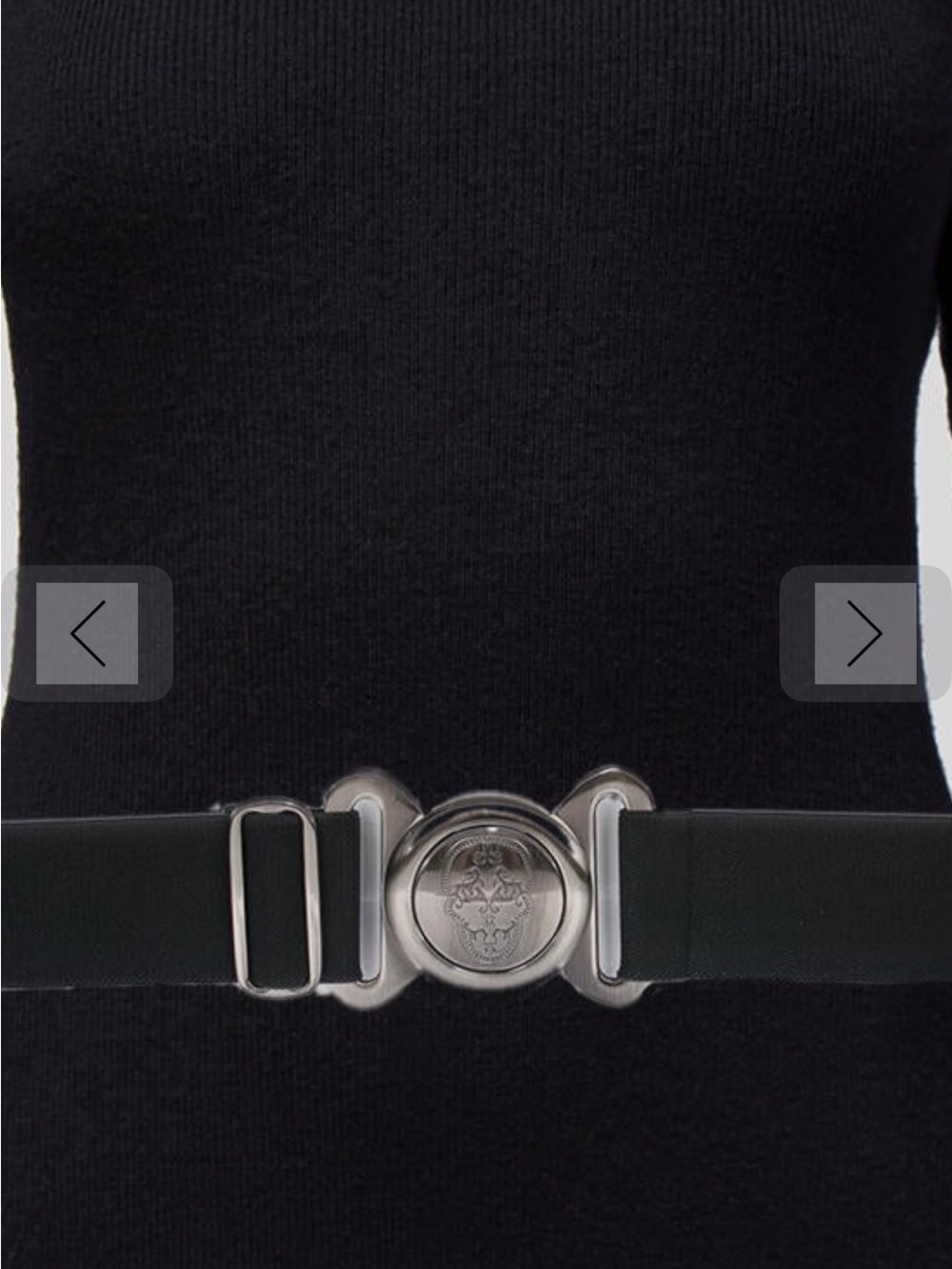 Thomas Wylde Black Elastic Belt with Skull Silver Emblem Buckle Unisex